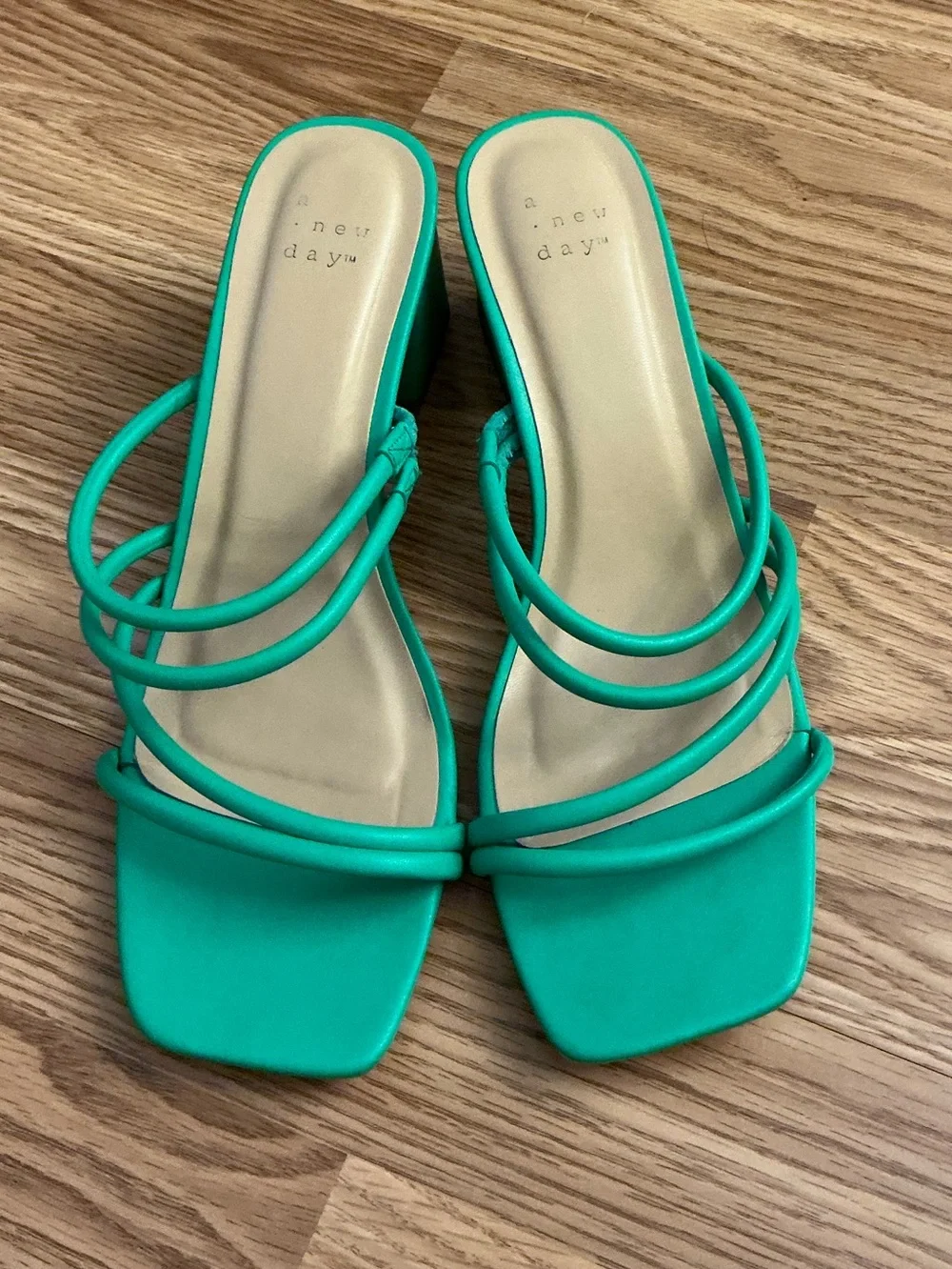 A New Day Teal Green Strappy Square-Toe Slide Heels Size 8